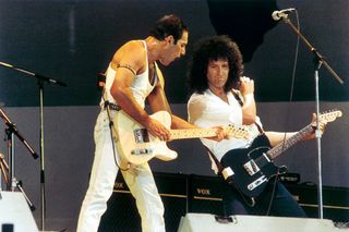 Freddie Mercury and Brian May onstage at Live Aid