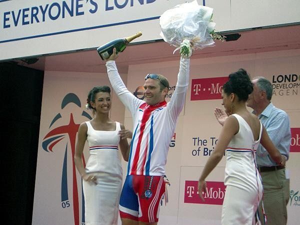 On the podium at Tour of Britain