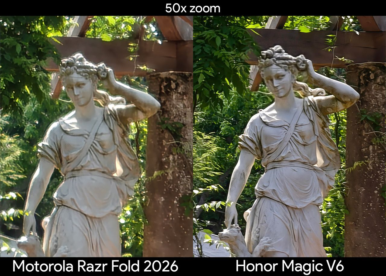 Comparing telephoto camera quality between the Motorola Razr Fold 2026 and Honor Magic V6