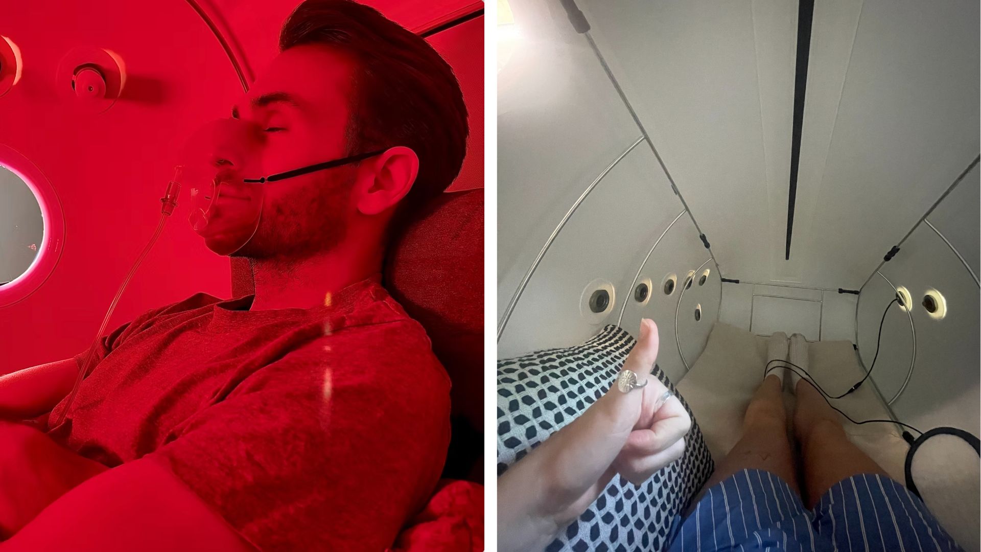 an image of someone using a Hyperbaric Oxygen Therapy chamber from the inside