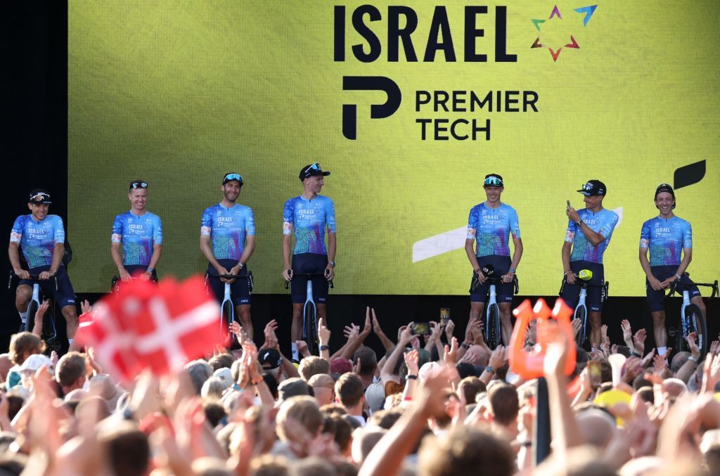 IsraelPremier Tech team riders attend the teams presentation two days ahead of the first stage of the 109th edition of the Tour de France cycling race in Copenhagen in Denmark on June 29 2022 Photo by Thomas SAMSON AFP Photo by THOMAS SAMSONAFP via Getty Images