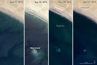 NASA satellite images show how the island emerges and then shrank away.