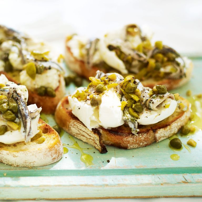 Buffalo Mozzarella with Anchovies, Olives and Capers on Sourdough Lunch Recipes Woman & Home