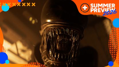 The xenomorph attacks, drool glistening as its multiple mouths open, in Alien Isolation 2's prologue, with the orange GamesRadar+ Summer Preview 2026 frame