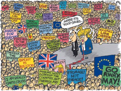 Political cartoon U.K. Theresa May election mayhem