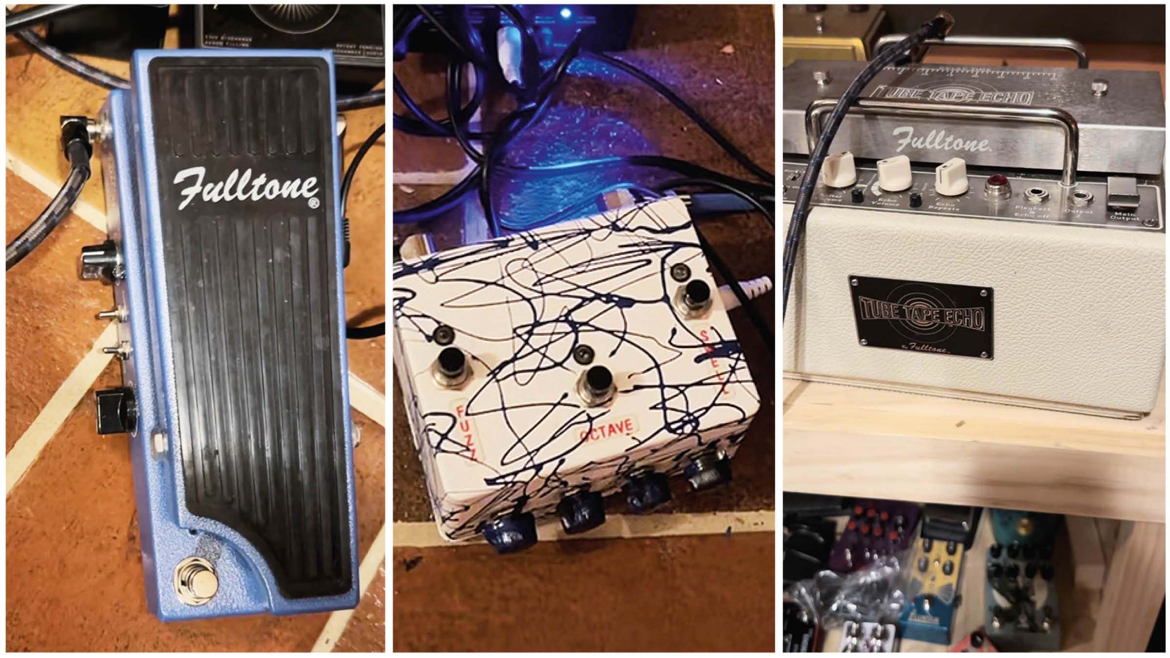 Joe Perry's Fulltone MDV-3 Deja Vibe, Prescription Electronics Experience fuzz/octave, and Fulltone Custom Shop Tube Tape Echo