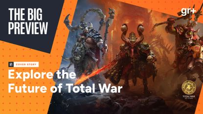 Big Preview Total War hub image featuring Warhammer 3 characters