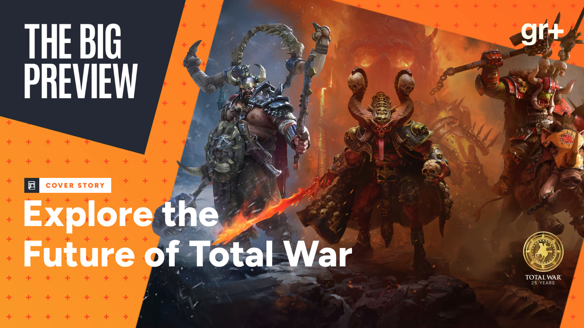 Big Preview Total War hub image featuring Warhammer 3 characters