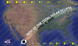 map showing the path of the total solar eclipse on April 8, 2024.