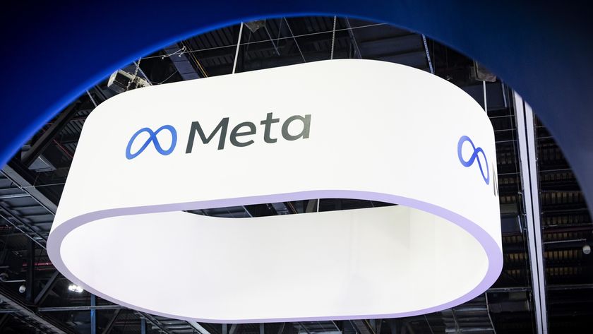Meta exhibition stand with the logo of the technology company.