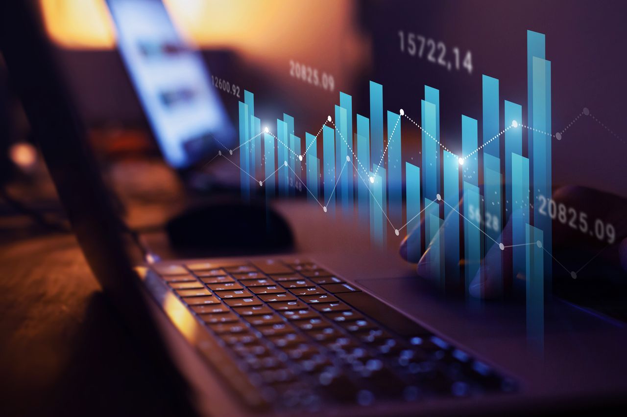 Growth in business and finance, growing graphs and charts