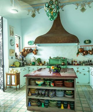 Turquoise kitchen with Mexican style decor