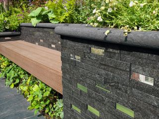 Stone veneer garden wall