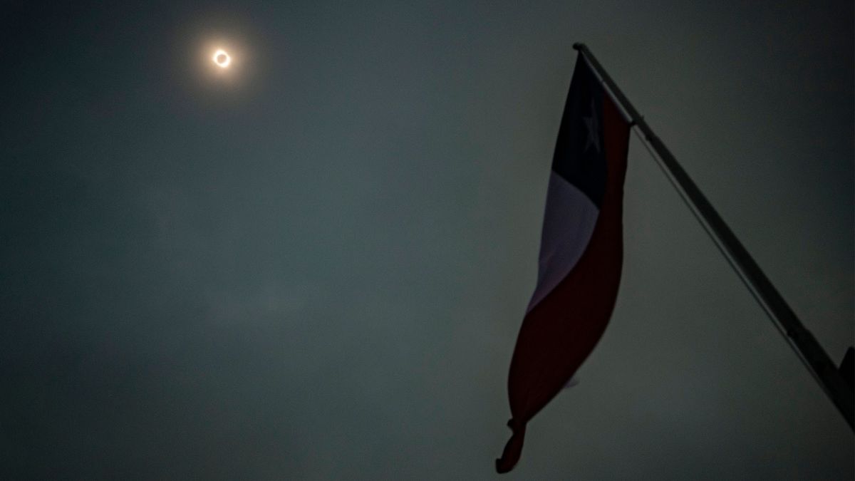 View of the total solar eclipse in Puc&oacute;n, southern Chile, on Dec. 14, 2020. Thousands of tourists and residents in Chile's south saw their hopes of watching a total eclipse of the sun shrink as heavy rain fell on Monday just hours before the expected event.