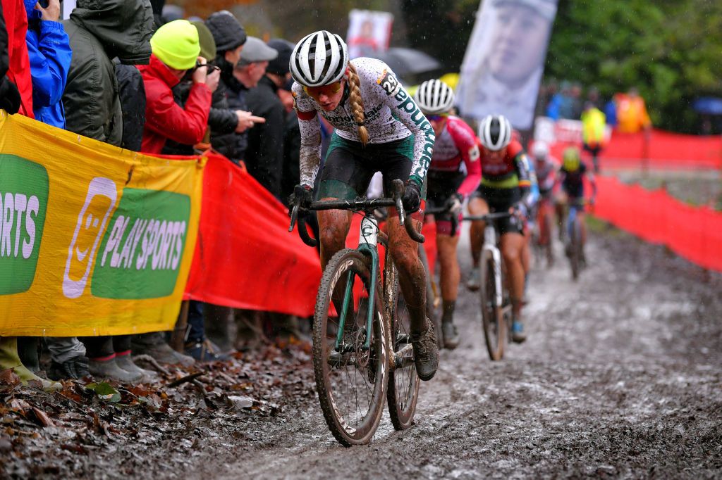 NAMUR BELGIUM DECEMBER 22 Katie Clouse of The United States and Team Cannondale Cyclocrossworld during the 11th Namur World Cup 2019 Women Elite UCICX TelenetUCICXWC on December 22 2019 in Namur Belgium Photo by Luc ClaessenGetty Images