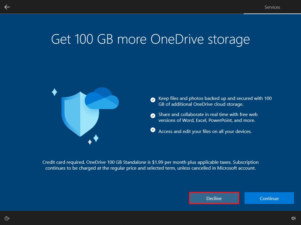 OneDrive promotion decline