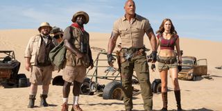 Jumanji: The Next Level cast standing confused in the desert