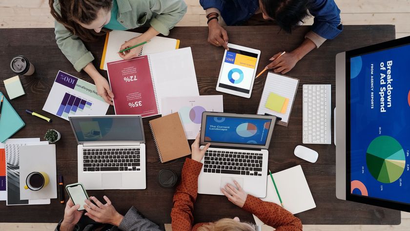 meeting from above with marketing content