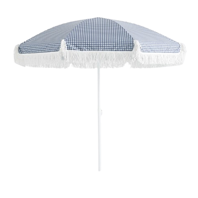 Gingham parasol with white fringe