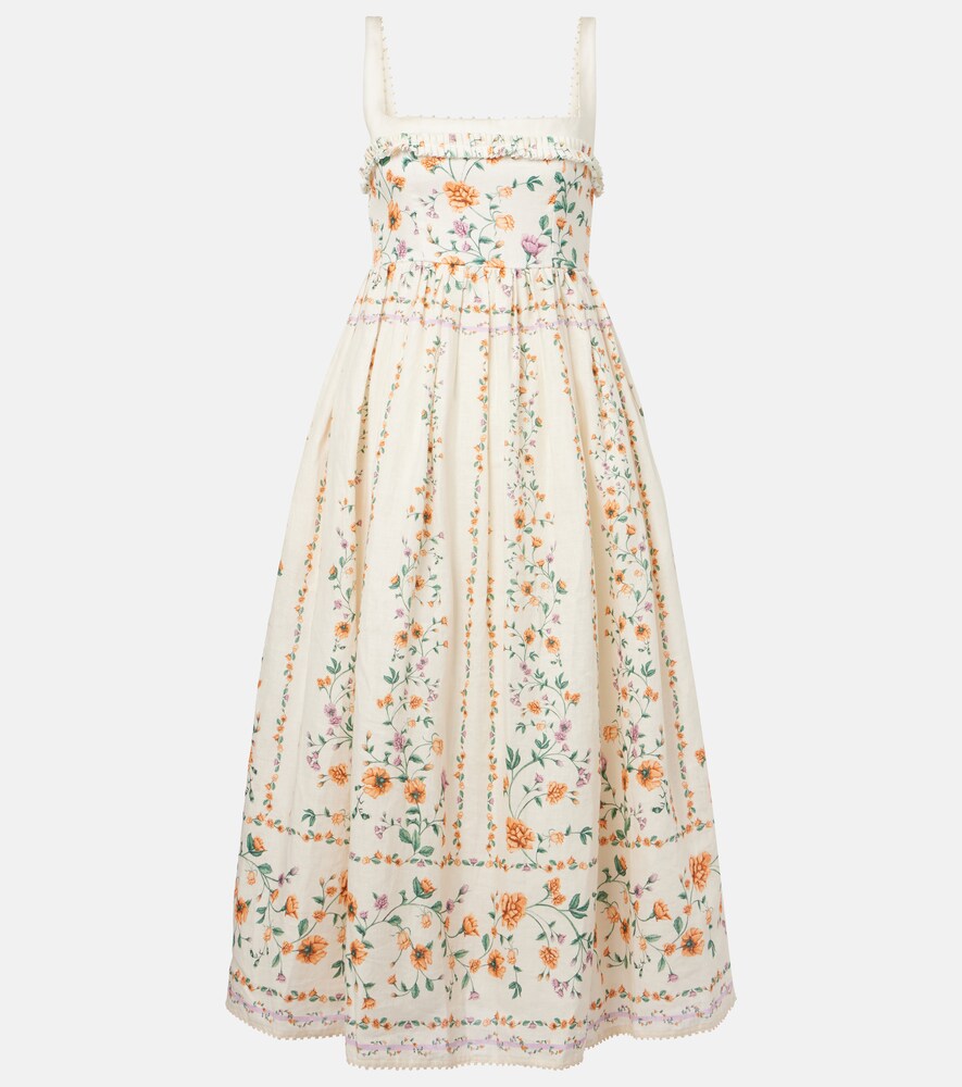 Barbara Floral Linen Midi Dress
