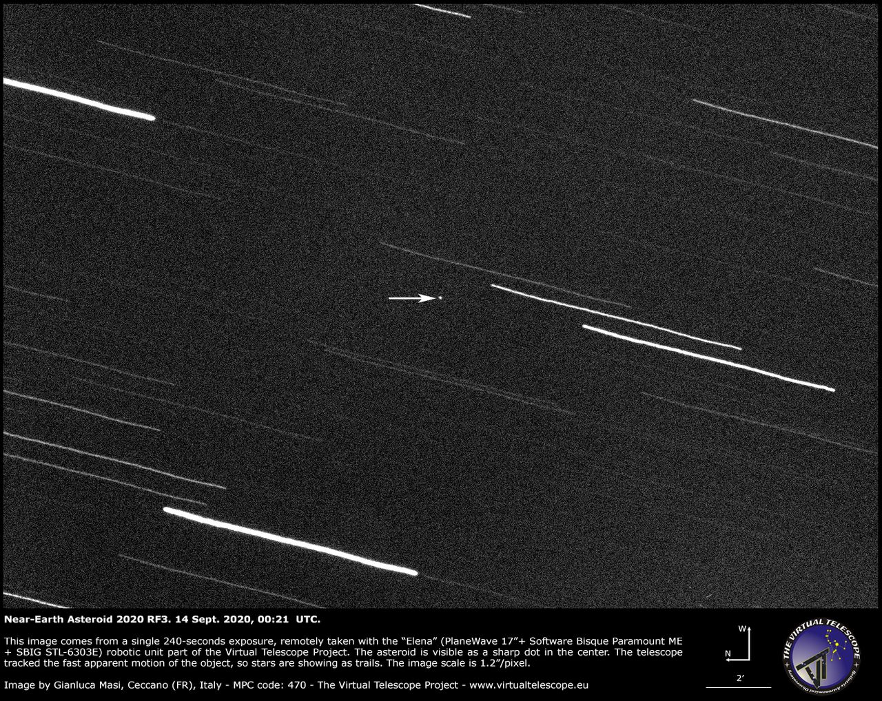 Gianluca Masi of the Virtual Telescope Project captured this image of asteroid 2020 RF3 on Sept. 14, 2020.
