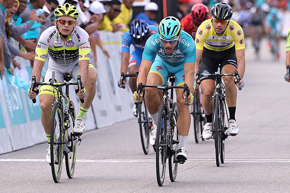 Andrea Guardini (Astana) celebrates with a shout of anger