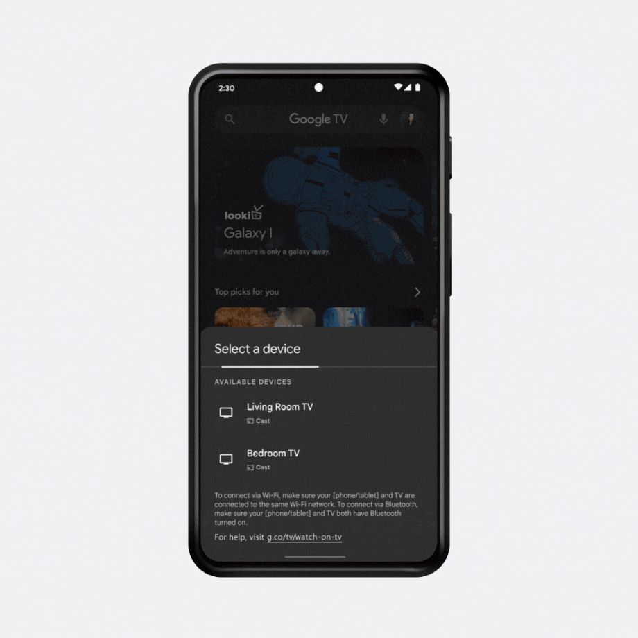 Casting to a nearby TV from the Google TV app