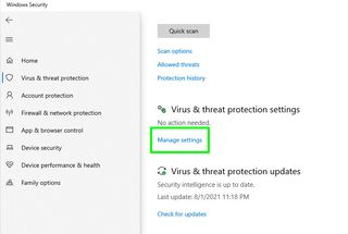 How to turn off Windows Defender - manage settings