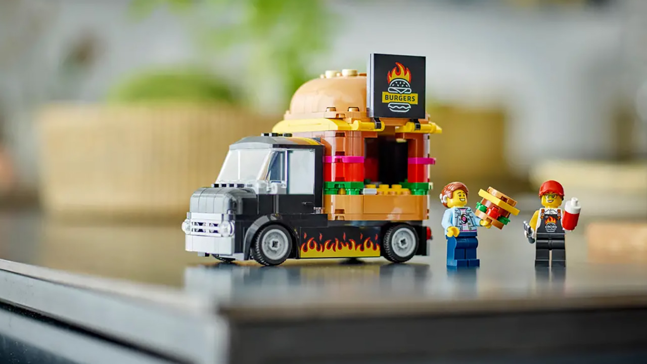 Lego Burger Truck set on a tabletop