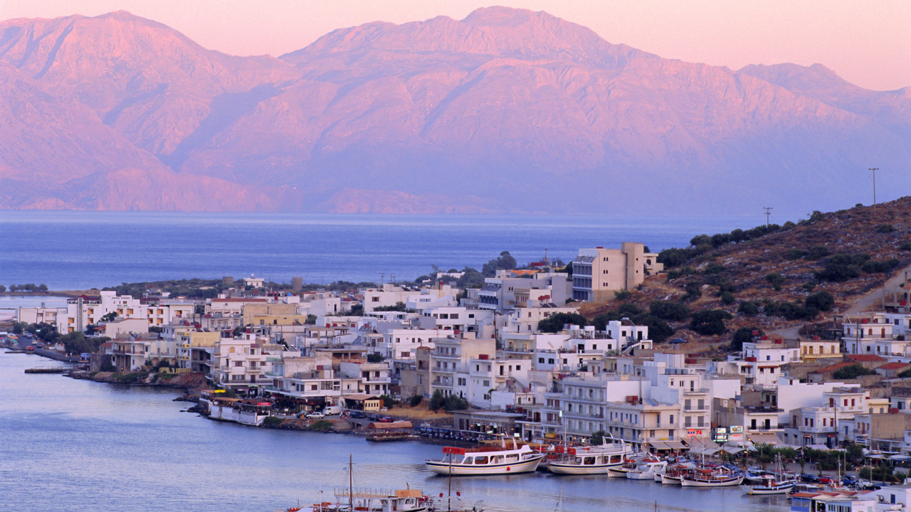 A view of the coastal town of Elounda in Crete