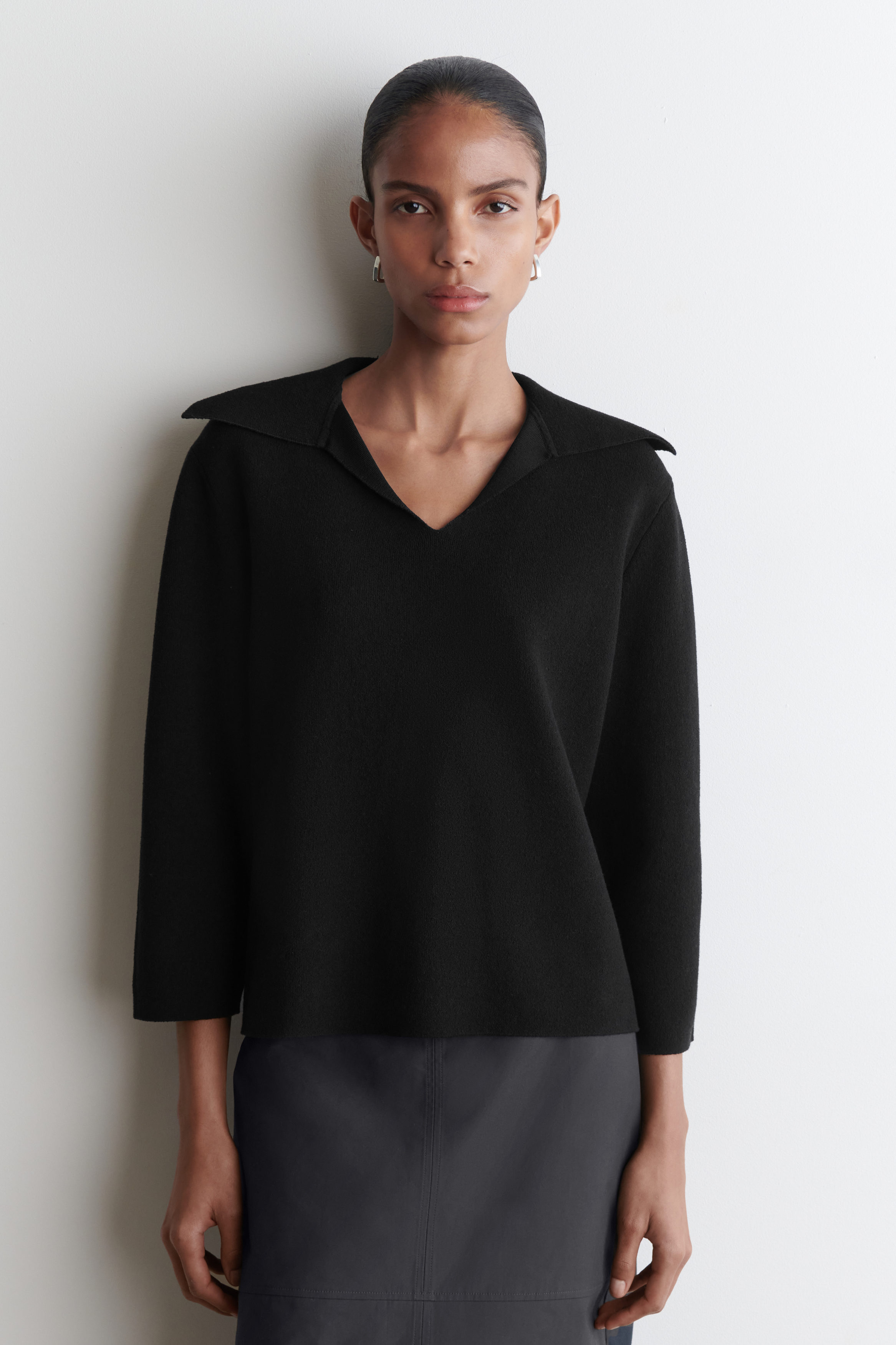 Double-Knit Open-Collar Sweater