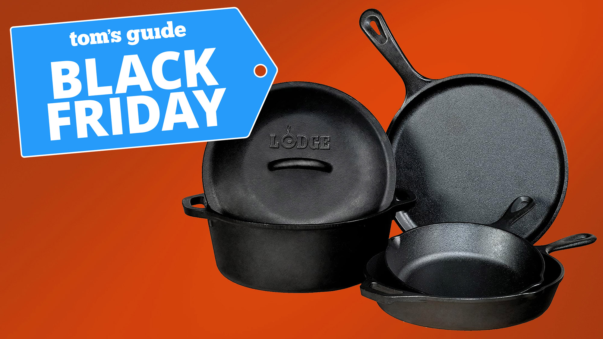 Lodge 5-Piece Cast Iron Cooking Set with Black Friday badge.