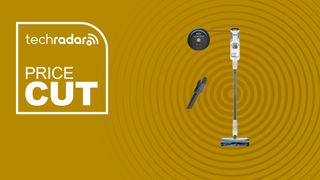 The Shark Detect Pro Cordless on a yellow background with text saying price Cut.