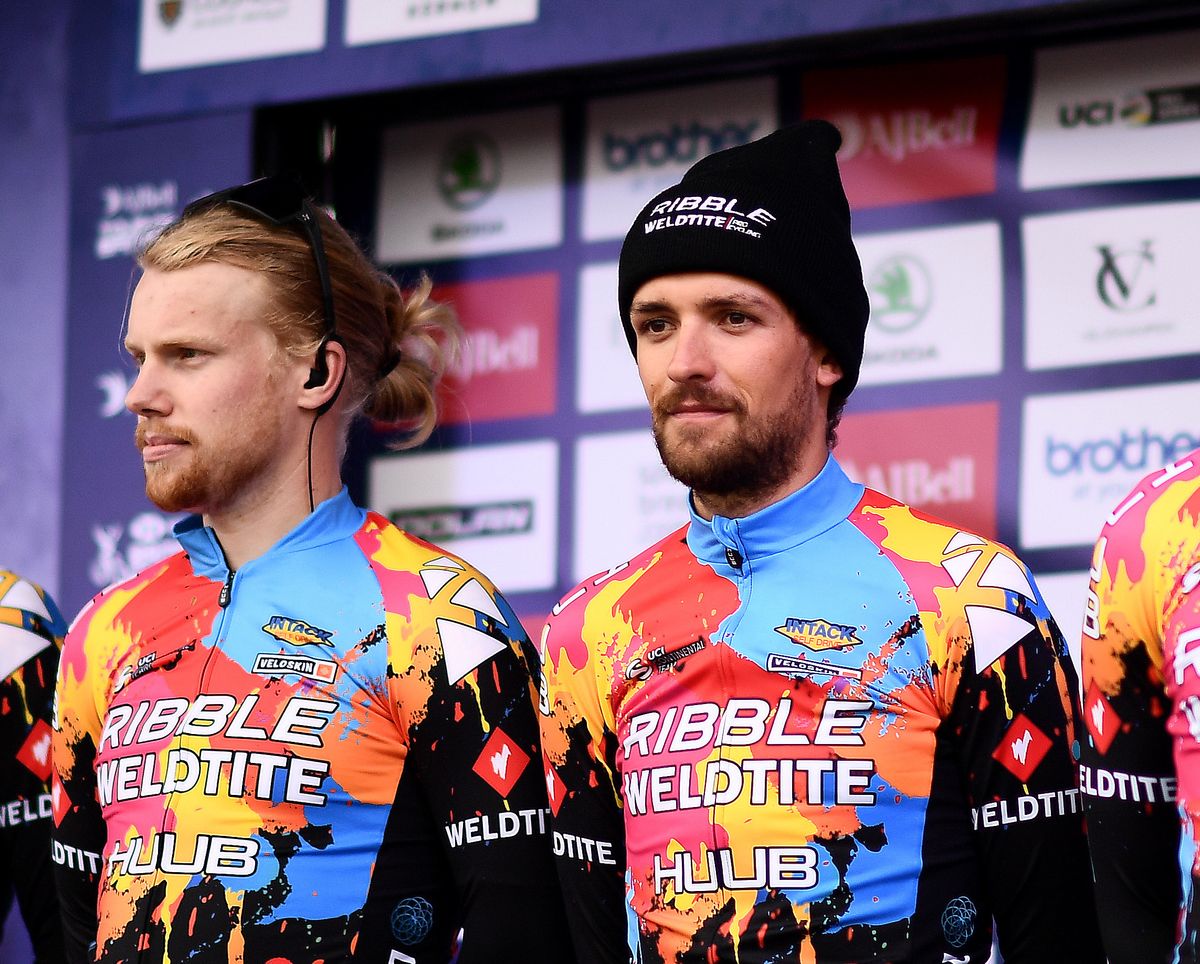 James Shaw with his Ribble Weldtite teammates at the Tour of Britain