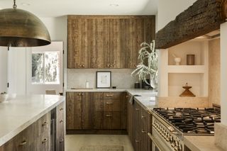 A kitchen with wooden details