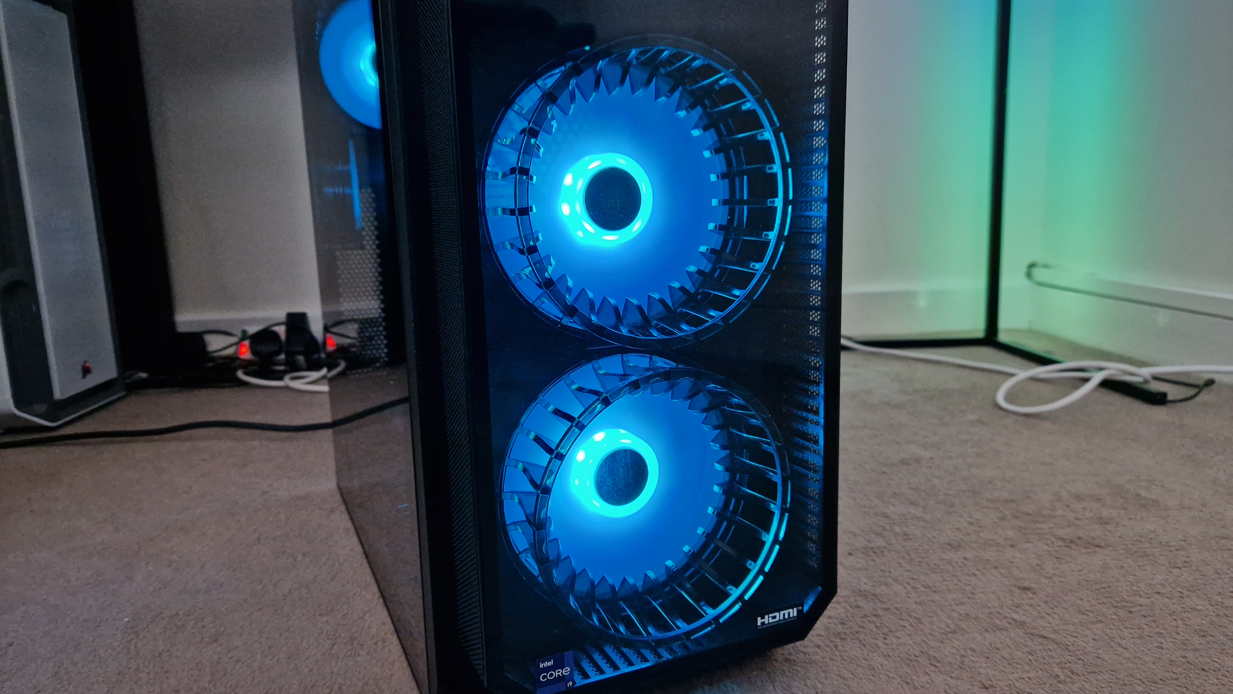 Acer Predator Orion 7000's frontal fans coloured blue with RGB lights