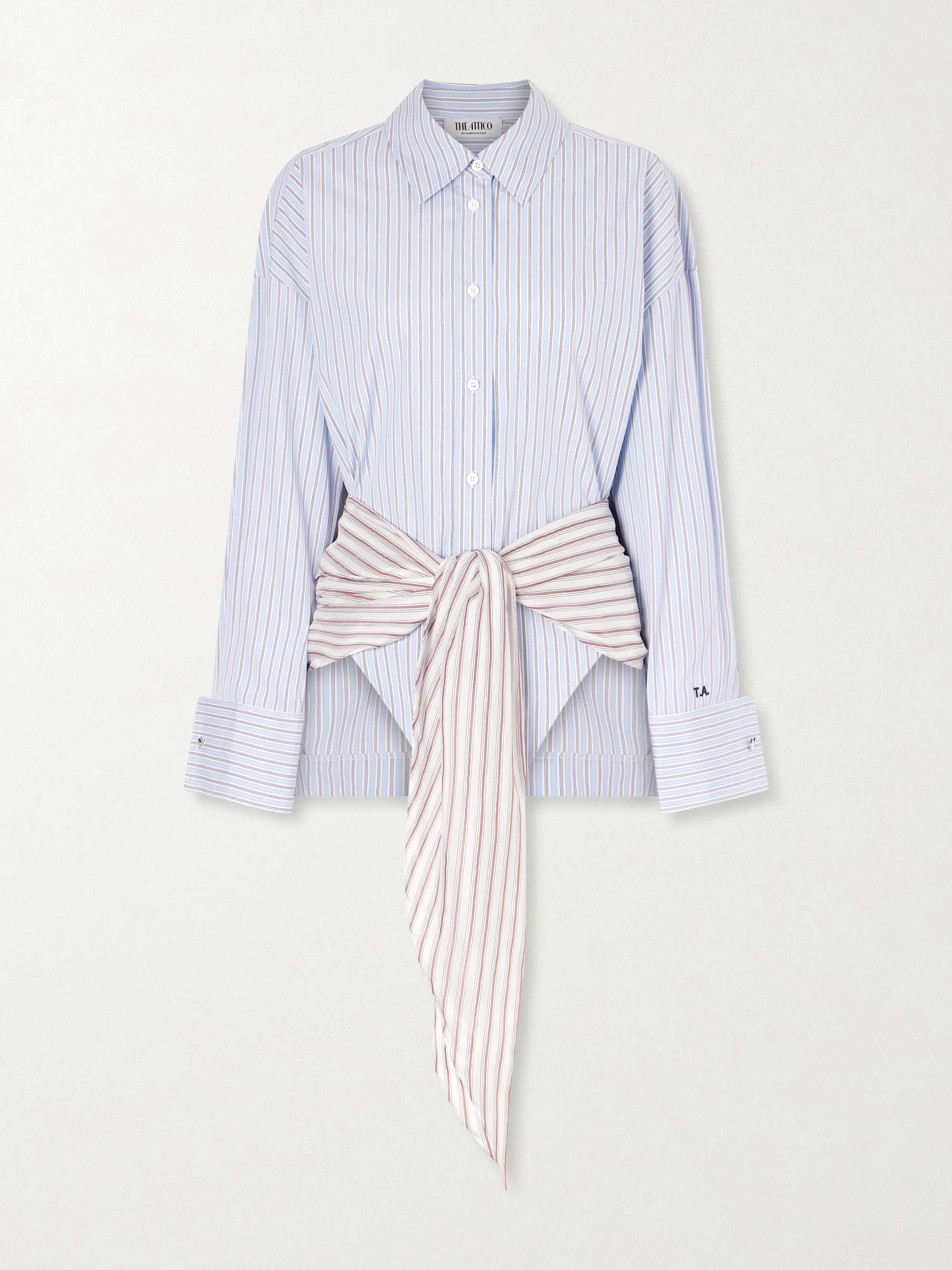 Belted Striped Cotton-Poplin Mini Dress