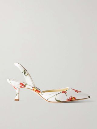 Carolyne 50 Floral-Print Satin Slingback Pumps