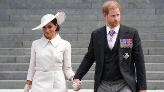 Prince Harry, Duke of Sussex and Meghan, Duchess of Sussex leave after the National Service of Thanksgiving to Celebrate the Platinum Jubilee
