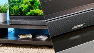 a composite image of the bose smart soundbar and the polk audio signa s4 soundbar with subwoofer