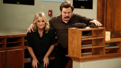 Amy Poehler as Leslie Knope and Nick Offerman as Ron Swanson in 'Parks and Recreation'