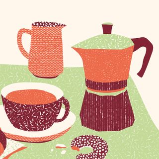 Illustration of cup of tea and teapot