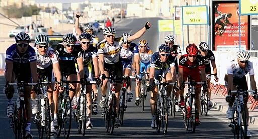 The Topsport Vlaanderen team celebrates Geert Steurs' win.