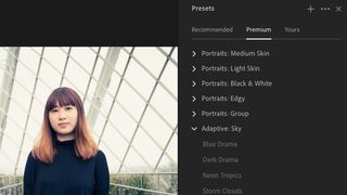 Screengrab of Lightroom interface showing portrait of young woman