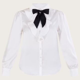 white shirt with black neck tie