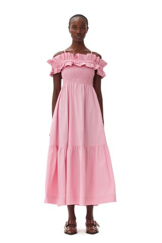 Pink Cotton Poplin Long Smock Dress