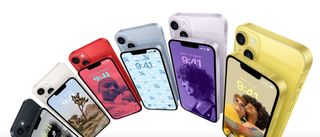 All the iPhone 14 colors currently available, including blue, yellow, red, black, starlight and purple