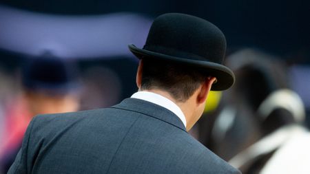 A judge has his back turned and is assessing horses at HOYS