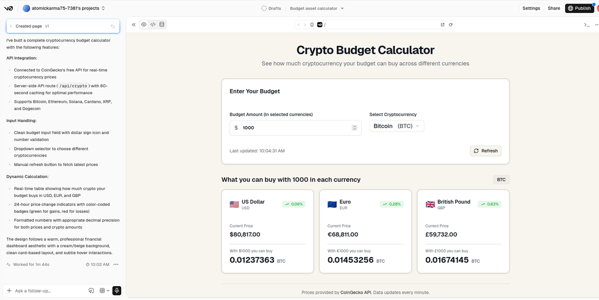 Preview of the no-code project with chatbot in left panel