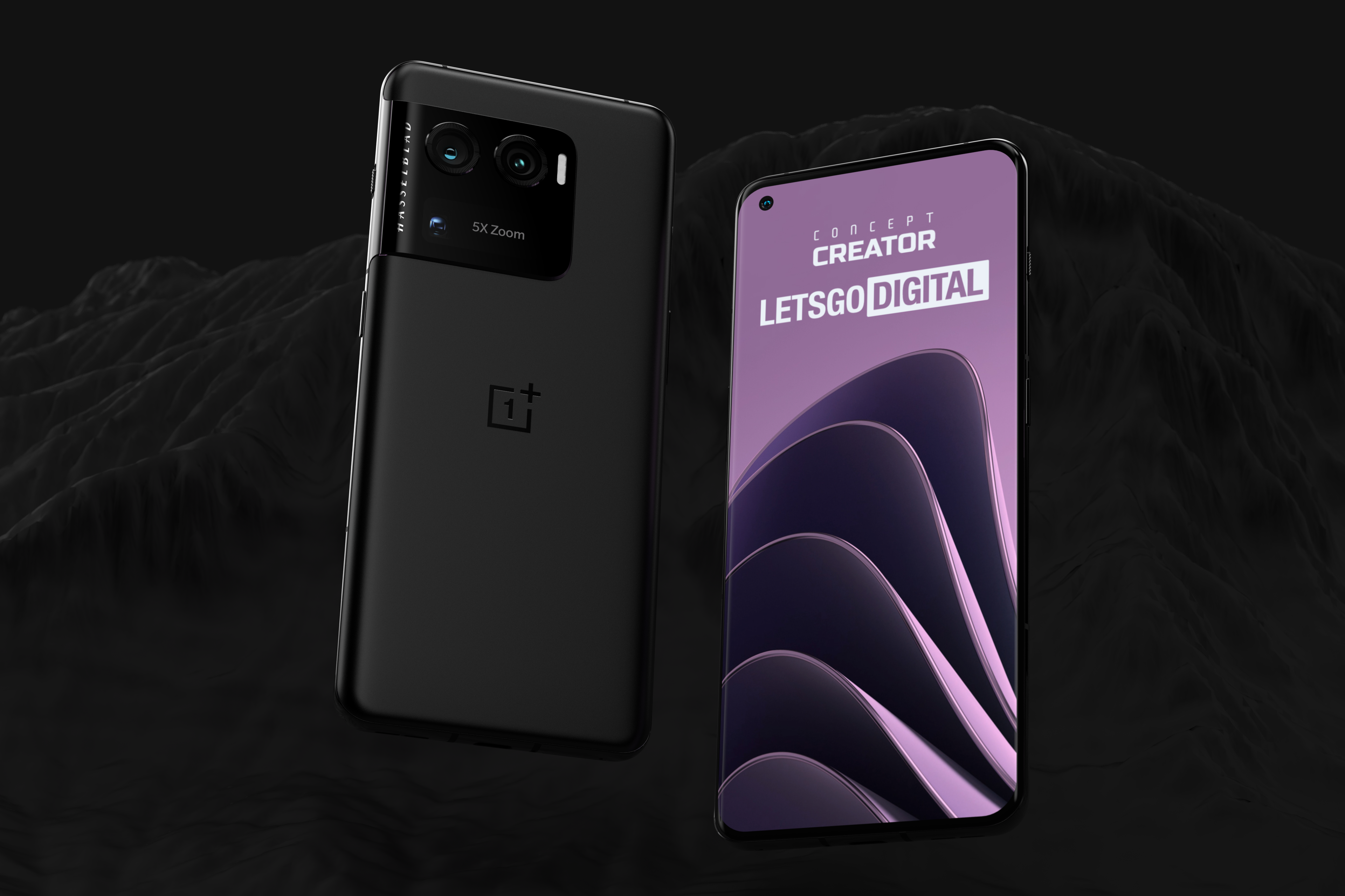 Uma renderização não oficial do OnePlus 10 Ultra, mostrando o telefone na parte de trás e na frente.